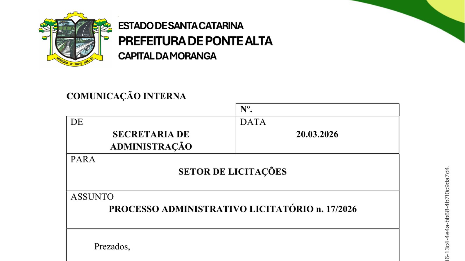 Comunicação interna de 20 de março de 2026. O Secretário de Administração recusa-se a assinar a compra da Saúde.