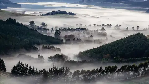 Imagem ilustrativa: Nova Zelândia: Paisagem com neblina e montanhas