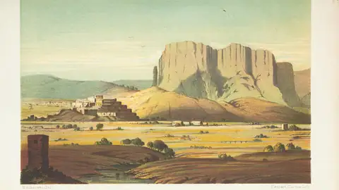 Imagem ilustrativa: Mississípi: Paisagem com montanhas e aldeia em New Mexico