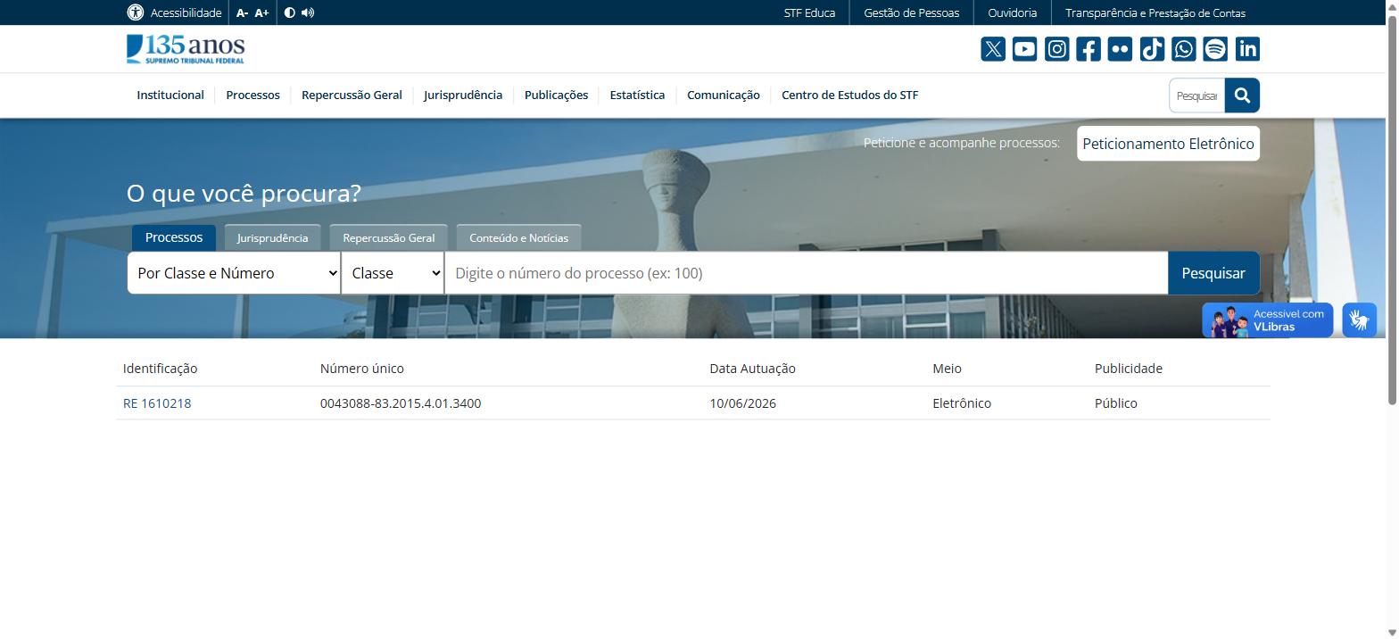 Mesmo processo encontrado pela busca quando o número é digitado sem pontuação