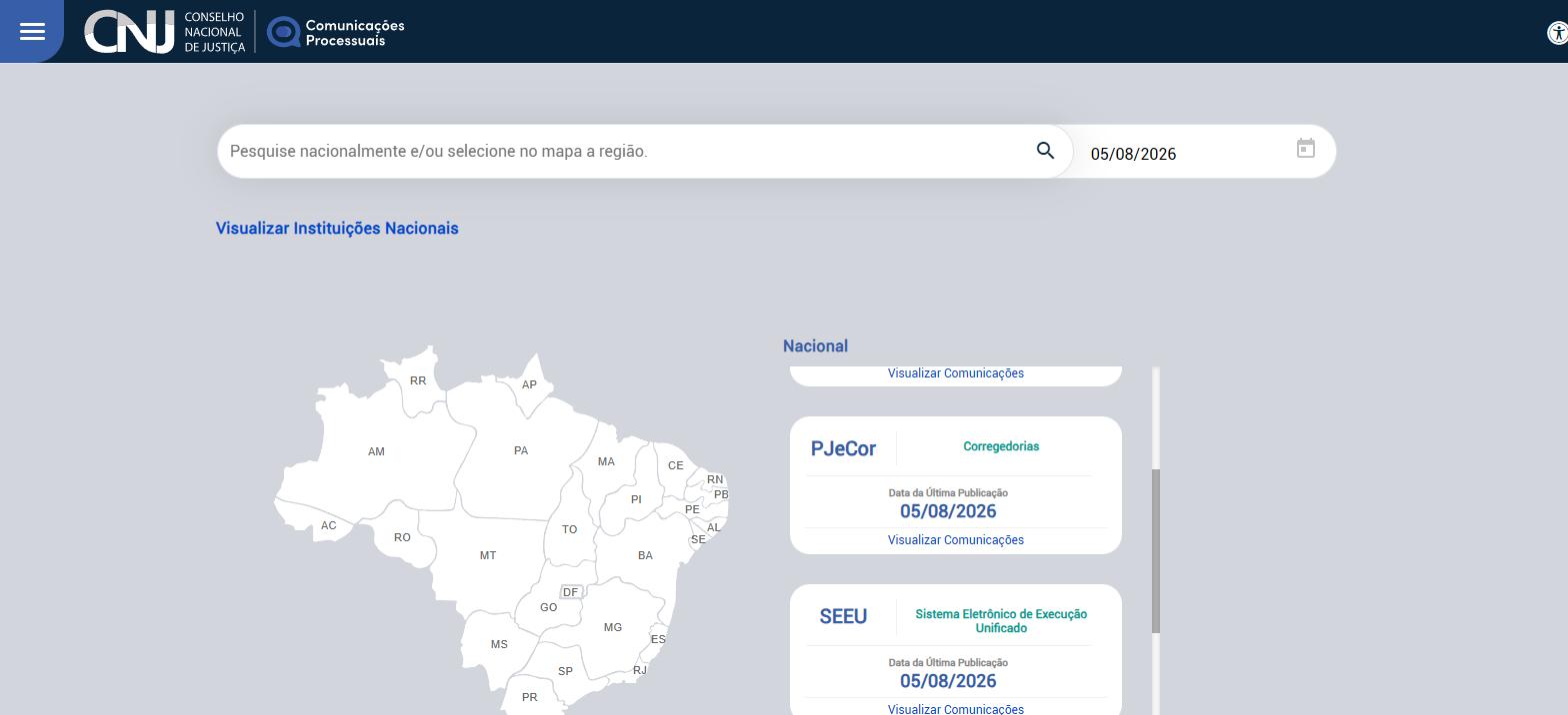 Lista de instituições nacionais do Diário de Justiça Eletrônico Nacional